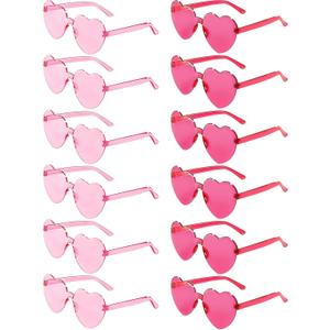 12 Pairs Heart Shaped Sunglasses Candy Color Rimless Fun Heart Glasses for Women Party Favors