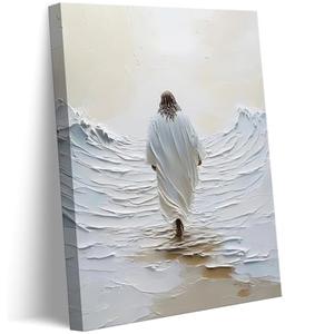 Jesus Walking On Water Canvas Wall Art Jesus Walking On Water Back Wall Decor Picturemodern Christian Bible Stories Poster Print Painting for Christian Home Decoration Prepare To Hang