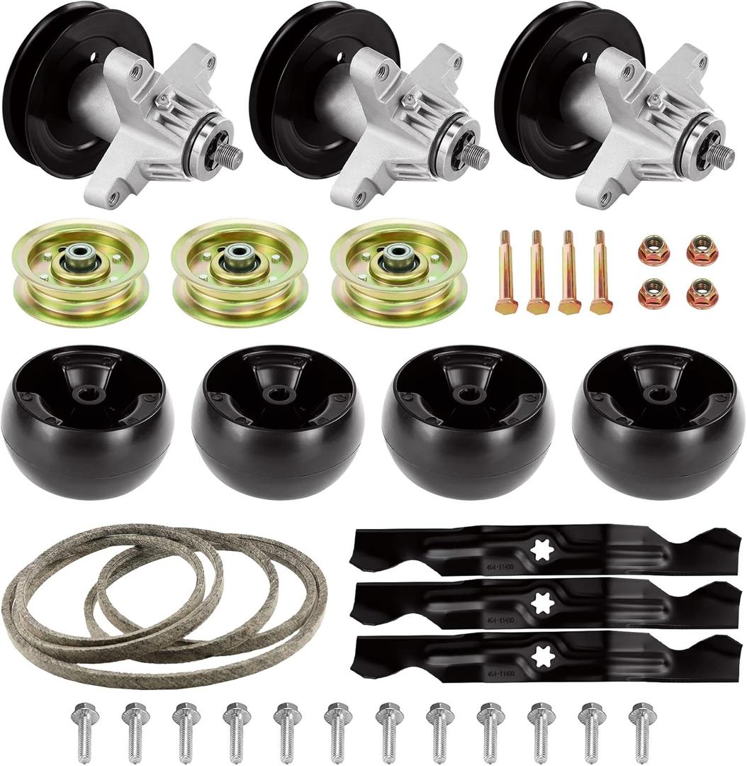 50 Inch Lawn Mower Deck Rebuild Kit Compatible with Cub Cadet/MTD/Troy-Bilt RZT50 RZT50VT, 3 Spindle+3 Idler+4 Deck Wheel+3 Blade+1 Belt; 618-04125 618-04126 918-04125 918-04126