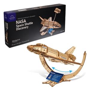 UGEARS NASA Space Shuttle Discovery - Wooden Models to Build for Adults - Space Shuttle Model Kit - Mechanical 3D Puzzle Wooden Model Kit for Adults - Spacecraft Model with Detailed Features, 22.5 cm x 52.07 cm