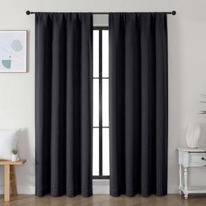 Simplebrand Ava Black Blackout Curtains for Bedroom, 78 Inch Length, 2 Panels Set, Privacy Thermal Insulated Rod Pocket Window Curtains for Patio, French Door, W40 x L78 Inch