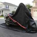 Full Enclosed Motorcycle Cover - Waterproof for Outdoor & Indoor Storage,600D Heavy Duty with Reflective Strips,Fits Scooters & Touring Motorcycles up to Length 108" x 45" x 59" Black
