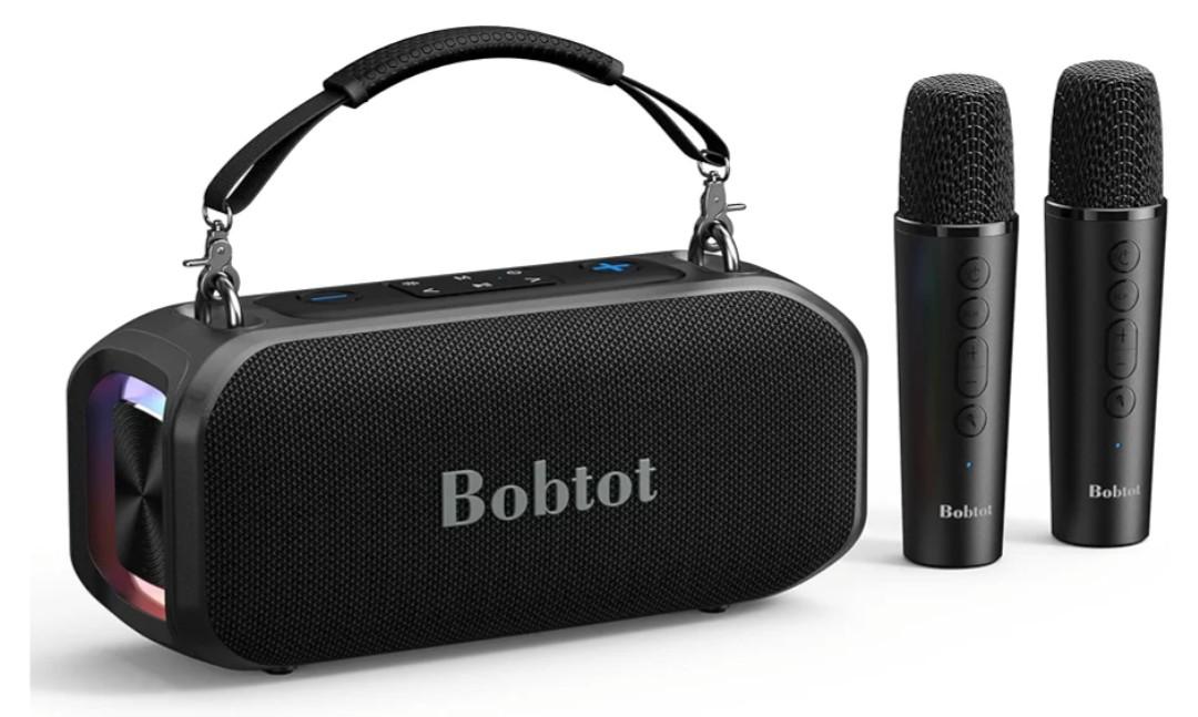 Bobtot Portable Speaker with 2 Wireless Microphones Outdoor Speaker IPX5 Waterproof Speaker with Handle Stereo Loud Sound, Home & Outdoor Party