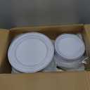BESTVIP 200PCS Silver Plastic Plate, Disposable Party Plates with 100 Dinner Plates and 100 Dessert Plates, Plastic Plates for Party, Wedding and Birthday