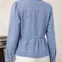 Dokotoo Cropped Jean Jacket Women Button Down Long Sleeve Collarless Cinched Waist Denim Jackets