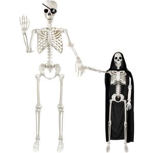 5.4ft &3ft Halloween Life Size Human Skeleton,Halloween Full Body Posable Human Skeleton Bones Decorations with Movable Joints for Indoor Outdoor Props Decorations