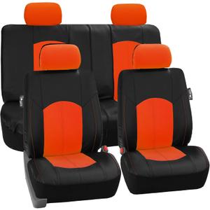 FH Group Automotive Seat Cover Highest Grade Faux Leather Orange Black Full Set, Combo Car Seat Cover Design Airbag Compatible Split Bench Tan Car Seat Cover Interior Accessories Universal Fit SUV