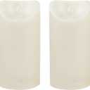 Waterproof Outdoor Battery Operated Flameless Candles with Timer Flickering Plastic Resin Electric LED Pillar Lights for Lantern Patio Garden Wedding Party Decorations, 3x6 Inches, 2 Pack