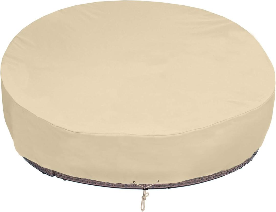 SunPatio Outdoor Daybed Cover, Heavy Duty Waterproof Round Canopy Sofa Bed Cover with Taped Seam, Patio Furniture Set Protector, All Weather Protection, 75"Dia x 35"/16H, Beige