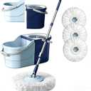 Spin Mop and Bucket Set with 4 Washable Microfiber Mop Heads, Durable Handle System for Hardwood Floor, Tile, and All Surface Cleaning
