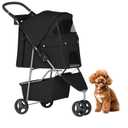 BestPet | 3-Wheel Pet Stroller | Dog and Cat Stroller | Breathable Mesh | Lightweight Travel Carrier | Waterproof & Foldable Design | Storage Basket | Black | for Daily Walks & Outdoor Use