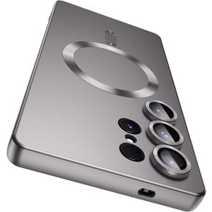 Magnetic for Samsung Galaxy S25 Ultra Case [Compatible with MagSafe][Built-in Camera Lens Protector] Slim Soft Silicone Bumper Shockproof Metallic Luster Phone Shell (Gray)