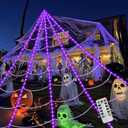 Brighter Spider Webs Halloween Decorations Lights,250 Purple LED Light Up,16.4Ft 8 Modes Giant Spiderweb with Remote Control,Waterproof & Timer,Halloween Decor for Outdoor