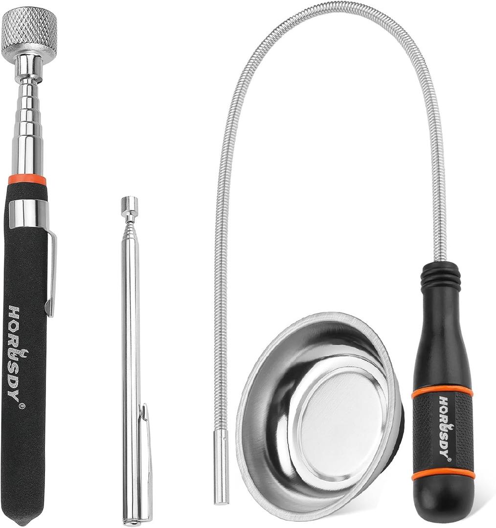 HORUSDY 4-Piece Telescoping Magnetic Pickup Tools Set - Extendable Magnetic Pick Up Tools Flexible Bendable Spring Magnet Stick