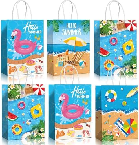 Pajean Beach Party Paper Bags, Summer Pool Beach Luau Party Favors Supplies Goodie Candy Gift Treat Bags for Kids Boy Girl(32 Pcs)