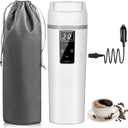 Car Travel Electric Kettle 12V/24V :450ML Tea Coffee Kettle Water Boiler, Portable Water Heater with Temperature Control, 304Stainless Material, LED Display and Boil Dry Protection (White)