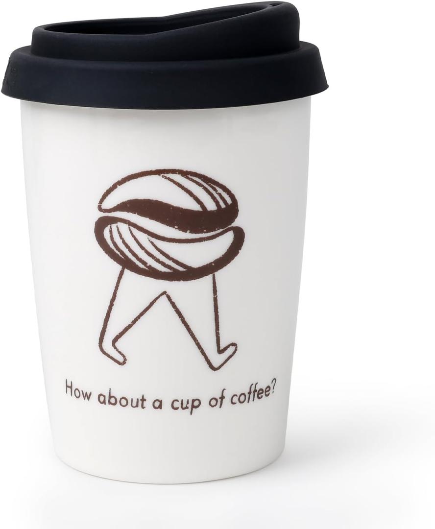 Ceramic Travel Mug with Lid, Double Wall Insulated Ceramic Coffee Cup, 8.5oz, Reusable Tumbler with Silicone Lid for Home, Office, Car, Dishwasher Safe