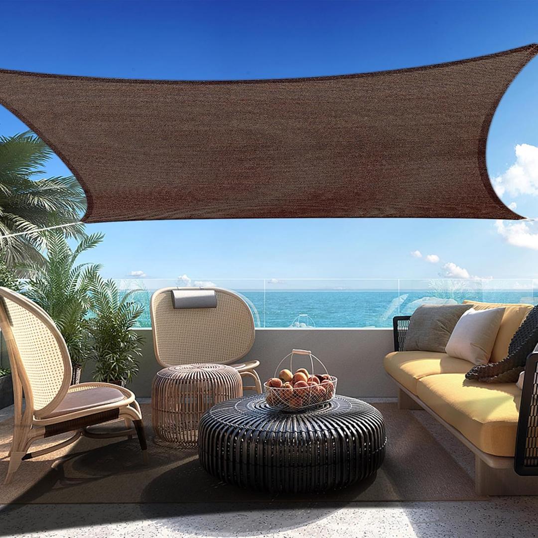 16' x 20' Brown Rectangle Sun Shade Sail Canopy Durable Fabric UV Block Awning, We Make Custom Sizes