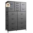 WLIVE 16 Drawers Dresser, Large Dresser for Bedroom, Closet, Hallway, Storage Organizer Unit, Large Dressers & Chests of Drawers with Fabric Bins, Dark Grey