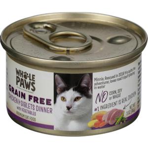 Whole Paws, Grain-Free Wet Cat Food, Chicken & Giblet Loaf Dinner with Vegetables, 3 Ounce, Best By: APR 27 2028