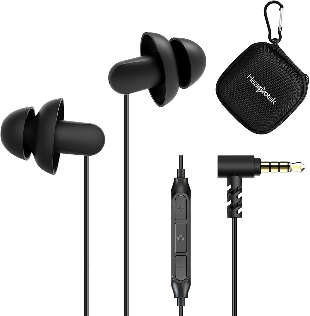 Sleep Earbuds, Hearprotek 2 Pairs Ultra Soft Lightweight Silicone Sleeping Earphone Headphones with Volume Control and mic for Side Sleeper, Snoring, Air Travel, Relaxation (Black)