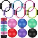18 Pcs Pilates Ring and Ball Set with Resistance Bands Home Workout Pilates Equipment 11.8 Inch Magic Circle with Padded Handles, Mini Ball for Strength, Toning and Flexibility (Multicolor)