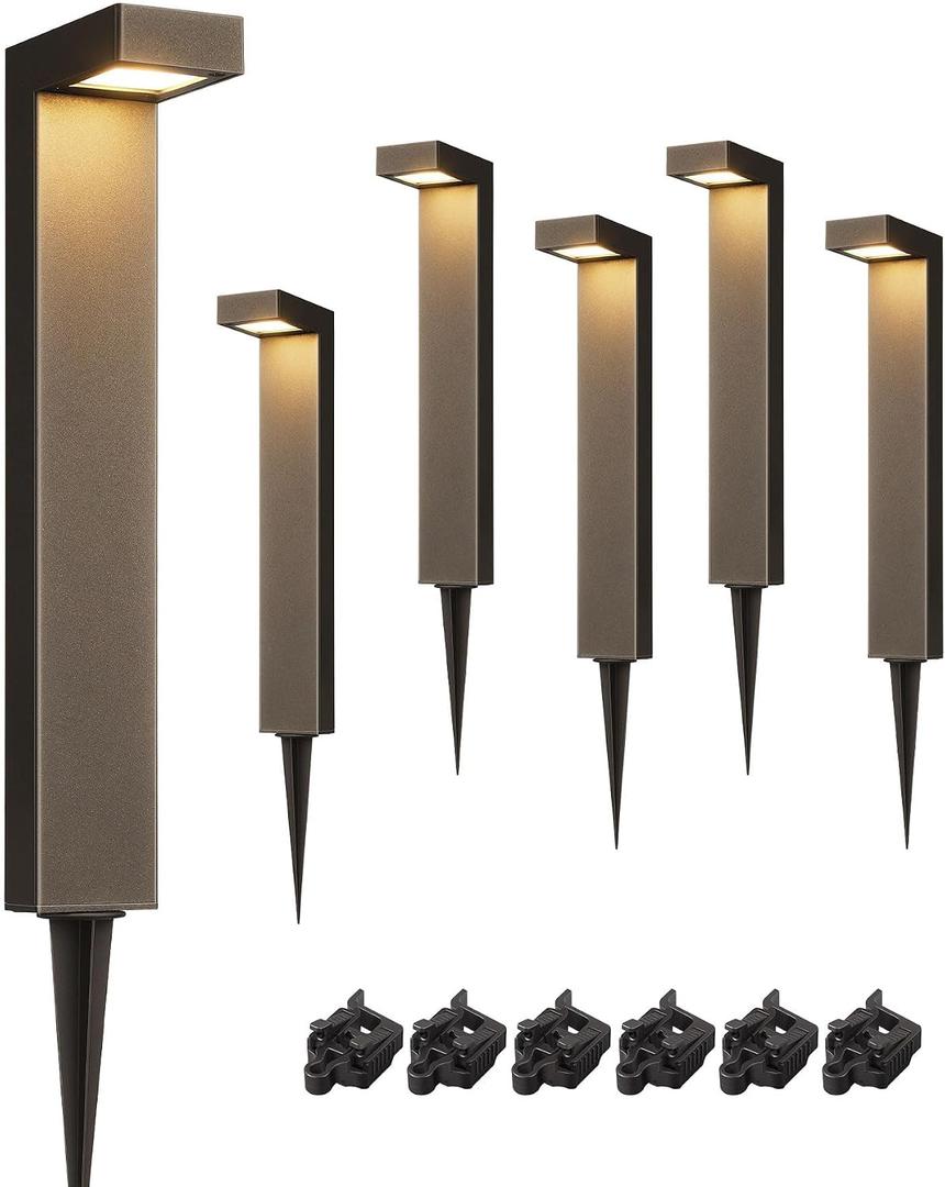 EDISHINE Low Voltage Landscape Lighting, 3.2W 3000K 50,000Hrs Electric LED Pathway Lights Wired, 12V Waterproof Outdoor Landscape Path Lights, Modern Aluminum Housing for Driveway Garden, 6Pack