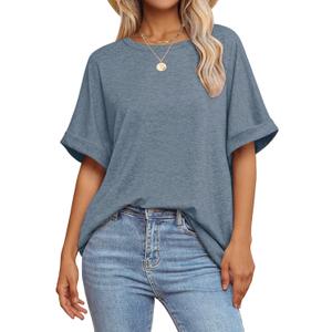 GKBK Women Oversized T Shirts Crew Neck Short Sleeve Tops Summer Dressy Casual Loose Fit Tee 2026 Trendy Fashion Clothes, S
