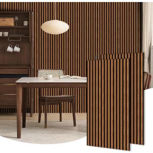 HPINUB 3D Acoustic Panels,Fluted Sound Absorbing Panel with Wood Finish for Stylish Decor and Noise Reduction,Textured Slat Wall Panels Wood Slats for Wall and Ceiling-23.6"x47.2"x2pcs(Walnut)