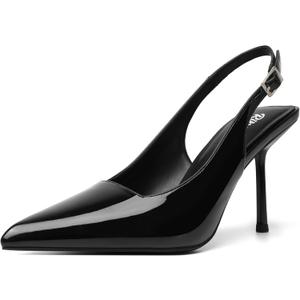RIBONGZ Sexy Slingback Pumps Elegant Dressy Heels for Women Closed Toe Pointy High Heels Wedding Bride Prom Party Evening Shoes (11, Black)