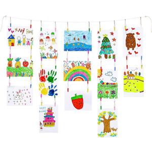 KLOGTSIND Kids Art Display Wall Decor, Wooden Beads Garland Frame Holder with 34 Clips for kids artwork, Photo, Wall Hanging Boho Room Bedroom Decor (Multicolor)