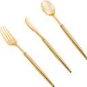 Supernal 102pcs Plastic Silverware, Disposable Flatware with Dark Gold Handle, 34 Forks, 34 Knives, 34 Spoons, Perfect for Parties, Weddings