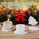 Christmas Tree Shaped Coasters Set of 4, Heavy Duty Marble Drink Coasters for Coffee TableWhite Stone Round Cup Coasters, Unique Christma Home Bar Essentials&Decor