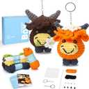 CrochetBox Crochet Kit for Beginners - 2 PCS Highland Cow Keychain Crochet Kit, Learn to Crochet, Include Easy Knitting Yarn, Step-by-Step Video Tutorial, Hook, Holiday Birthday Gift for Adults