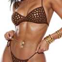 SweatyRocks Women's Sexy Halter 2 Piece Studded Bikini Sets Tie Side Thong Bathing Suits Cheeky Swimsuit M