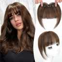 Bangs Hair Clip in Bangs, 100% Real Human Hair Clip in Fringe, 3 Secure Clips in Full Fringe French Bangs Natural Thick Volume Fake Bangs for Women Girls Daily Wear Medium Brown