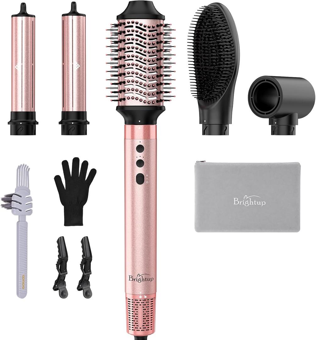 Brightup 5 in 1 Air Styler, 1400W High Speed Hair Dryer Brush, Professional Automatic Hair Curler with Cool Shot Button, 800 Million Ionic, No Heat Damage, with Travel Bag