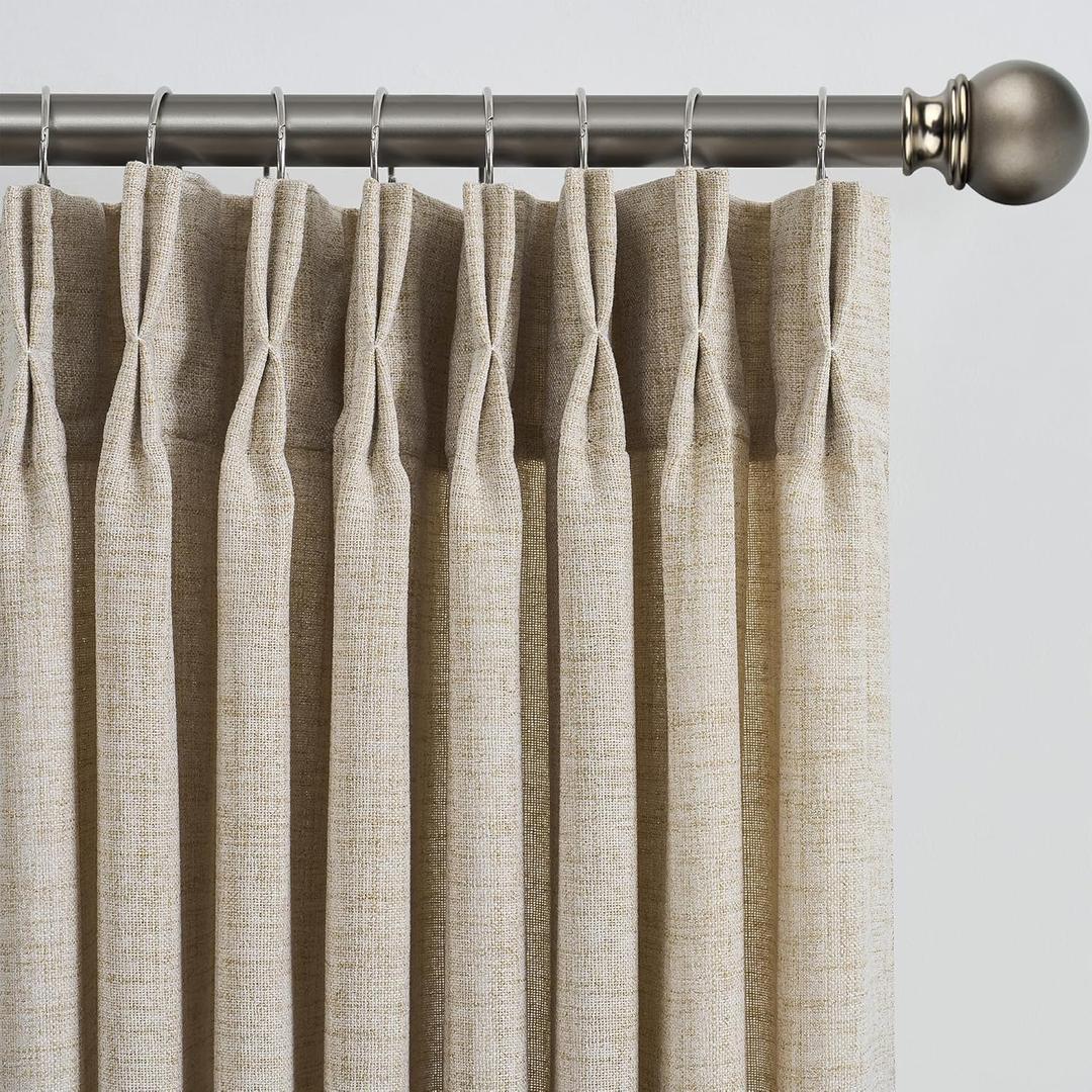 RAIN CITY Beige Sheer Curtains 144 Inches Long with Pinch Pleat,Memory Trained Pleated Drapes Textured Extra Long High Ceiling Tall 12 ft Curtain for Living Room 42 Inch Wide Each Panel Back Tab