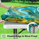 misaya Rectangle Vinyl Tablecloth, Fitted Table Cover, 100% Waterproof, Elastic Edge, Flannel Backing, Table Cloth Fit 6 Foot Folding Tables for Camping, Picnic, Outdoor (Ripples, 30x72 inch)