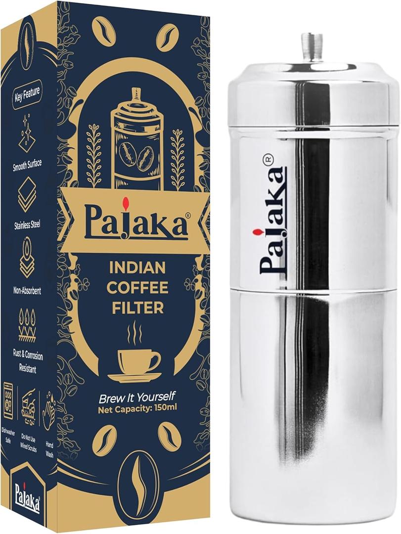 PAJAKA South Indian Filter Coffee Maker 4-6 Cup Mug Madras Kaapi Kappi Drip Decoction Maker Brewer Dripper Stainless Steel Medium Size for Home & Kitchen (250 ML)