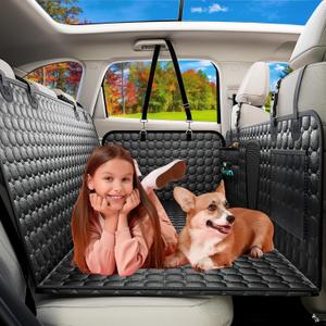 Back Seat Extender for Dogs, PU Leather Waterproof Dog Car Seat Cover for Back Seat with Hard Bottom Holds 400LBs, 2025 Upgraded Sturdy Dog Hammock for Cars/Trucks/SUVs, Anti-Scratch, Easy to Clean (Black)