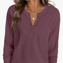 ANRABESS Women's Long Sleeve Waffle Knit Shirts Dressy Casual Loose Button Up V Neck Henley Tops 2025 Fall Basic Tee Blouse, Small