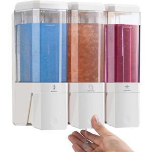 Shampoo and Conditioner Dispenser, Glint Gath Shower Dispenser 3 Chamber No Drill Shampoo Dispenser for Shower Wall Mounted Shower Soap Dispenser for Bathroom Hotel, Large Capacity 3 * 500ML, White