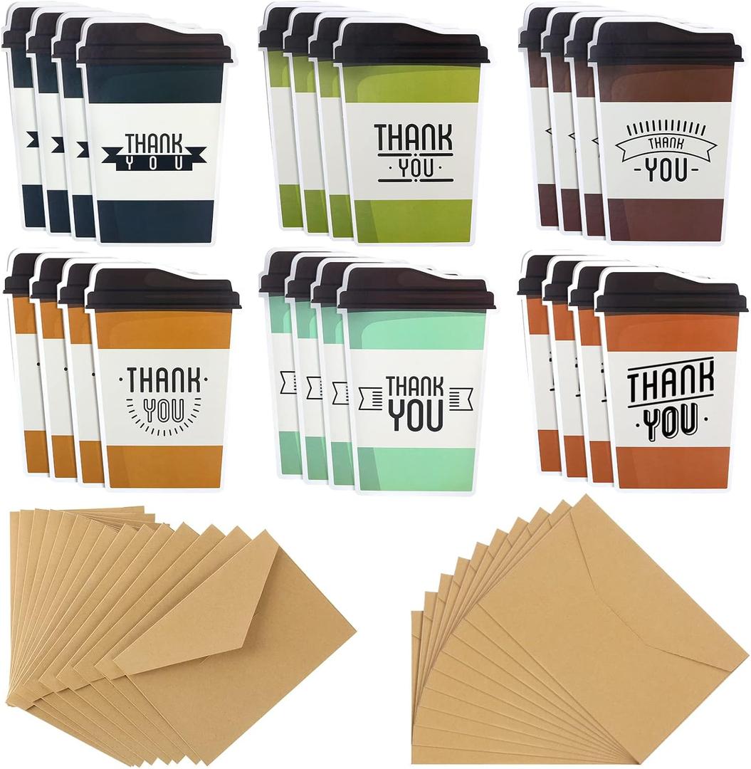 Geyee 24 Pack Coffee Gift Card Holders with Envelopes Bulk Teacher Employee Appreciation Gift Card Thanks a Latte Appreciation Coffee Themed Greeting for Christmas Office Business Supplies Favors