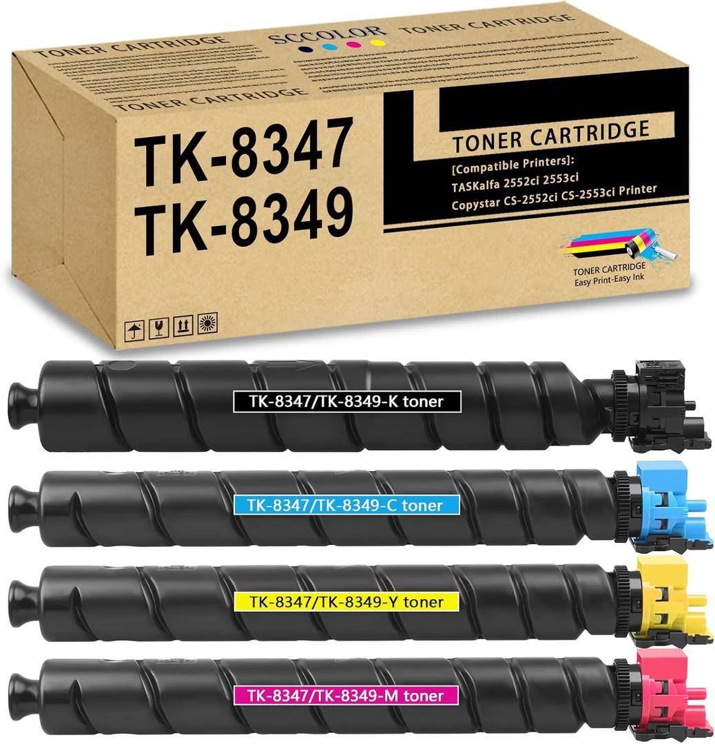 TK8347 TK-8347 TK8349 TK-8349 Toner Cartridge High Capacity 4Pack Compatible TK8347K TK-8347K TK-8347C TK-8347M TK-8347Y Replacement for Kyocera TASKalfa 2552ci 2553ci Copystar CS-2552ci CS-2553ci