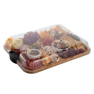 Farberware Build-A-Board Bamboo Cutting Board with Built-In Compartments & Clear Locking Lid, Black Handles, Charcuterie, Snack Tray, Food Prep and Serving Platter