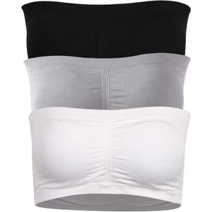 Women's Bandeau Bra, Strapless Bralette Seamless Bandeau Bra Tube Top Bras (#003 Black White Grey)