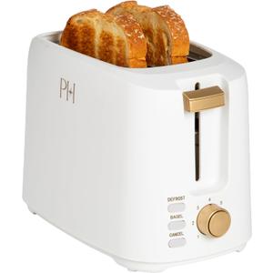 Paris Hilton 2-Slice Toaster, Extra-Wide Slots, 7 Browning Settings, Bagel & Defrost Functions, Removable Crumb Tray, White