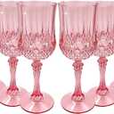 JUSONEY Vintage Plastic Wine Glasses,Crystal Textured Plastic Goblets,Disposable Wine Glasses for Parties,Weddings,Elegant Events(6pcs-Rose Gold)