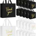 SilTriangle 50 Pcs Thank You Gift Bags with Handles Bulk Reusable Non Woven Bags Bridesmaid Souvenir Handbags for Wedding Easter Graduation Sorority Birthday(11 x 12 x 5 Inch,Black, White)